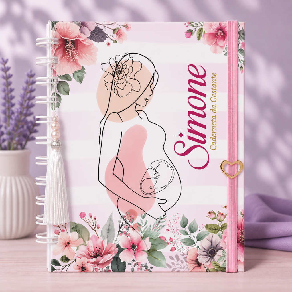 Caderneta da Gestante Personalizada – Capa Dura Floral Rosa