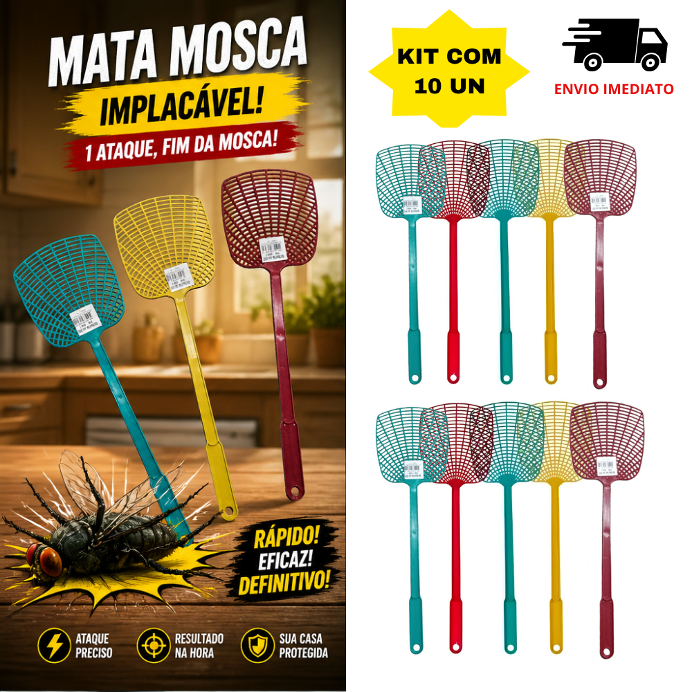 Raquete Mata Mosquito em Plástico Colorido – Kits com 3, 5 ou 10 Unidades (Cores Variadas)