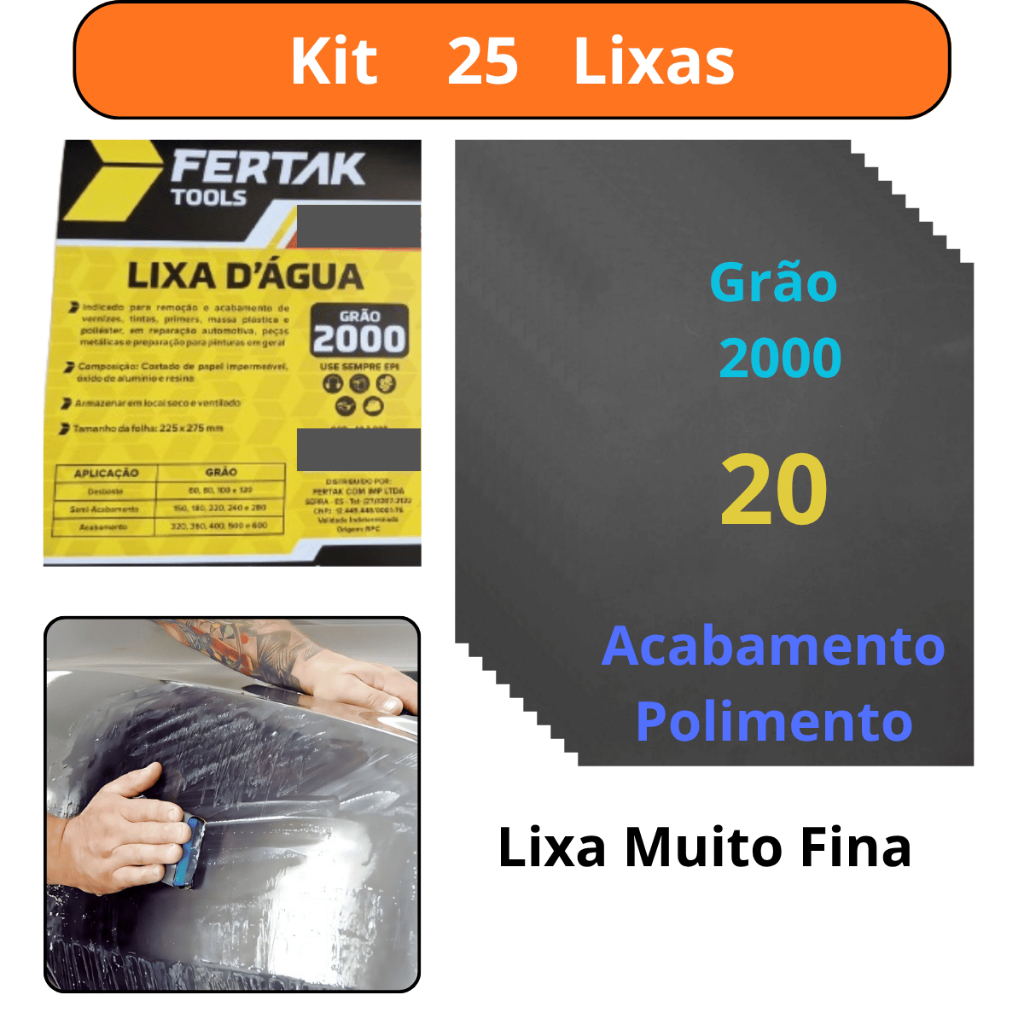 Kit 20 lixas 2000 d'agua Grão Folha Polimento Lixamento Acabamento Superfície Plástico Metal Jogo Gr