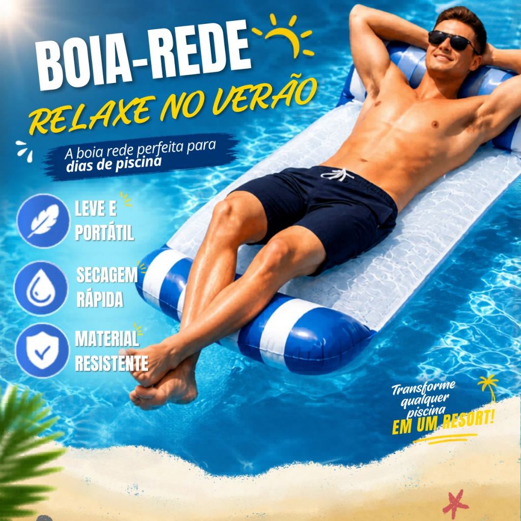 Bóia Rede Inflável Piscina 4 em 1 Praia Flutuante Colchão Inflavel para Água Reclinável Listrada