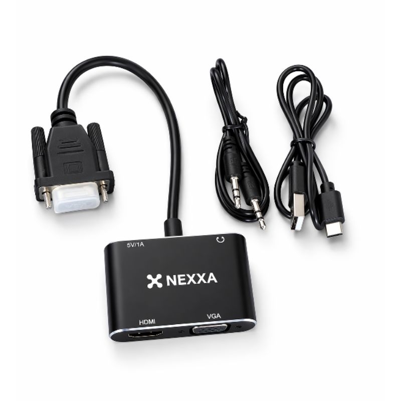 Adaptador VGA para HDMI + VGA - Conversor com Saída HDMI 1080p, Saída VGA e Áudio P2  - NEXXA