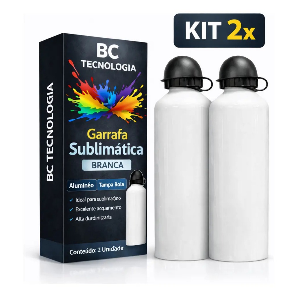 02 Garrafa de Alumínio Branca com Tampa Bola para Sublimação Garrafinha Squeezer 600ml Orca