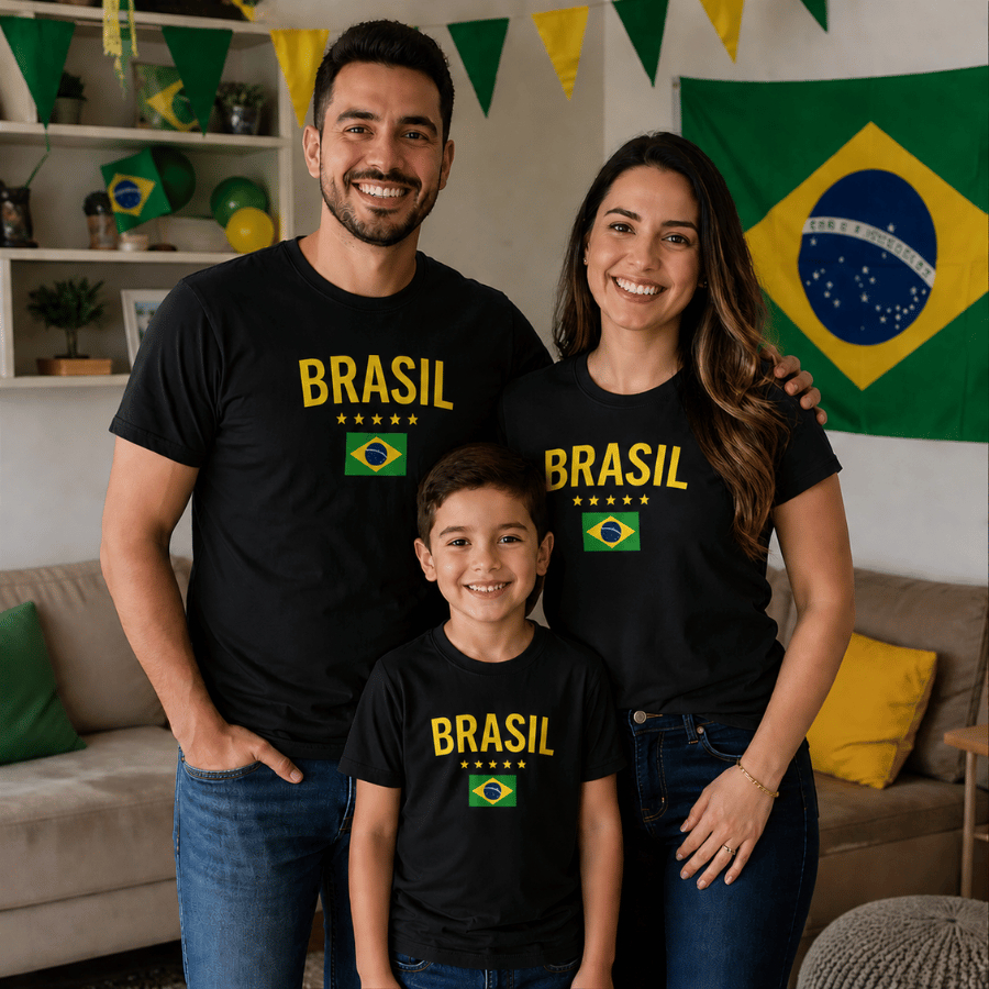 Camiseta Camisa Brasil Familia Varias Cores Blusa Tradicional Unissex Adulto e Infantil Envio Rapido