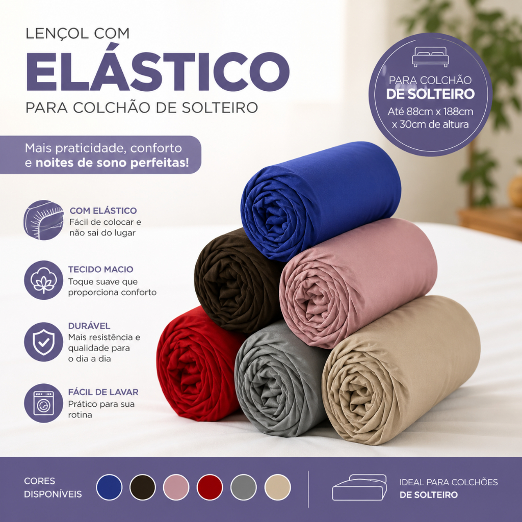 Lençol Cama Solteiro 180 Fios Micropercal Atacado Oferta Cor Sortidas - 01 Lençol c/elástico Avulso