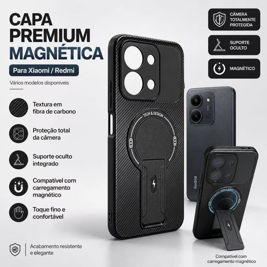 Capa Magnética Magsafe com Suporte Para redmi/xiaomi/poco x7 pro/poco f7/redmi a5/15c/poco c85/note 14 pro 5g