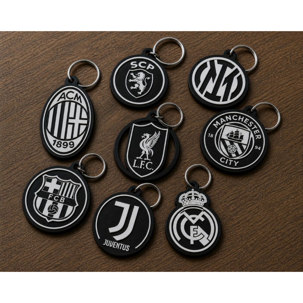 Chaveiros de Times Europeus de Futebol UEFA Champions League: Barcelona, Real Madrid, Juventus, Bayern Munchen, Chelsea