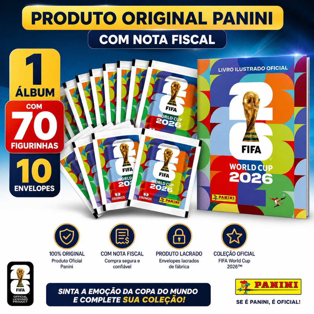 Kit Album Copa Do Mundo Fifa 2026 Capa Mole + 70 Figurinhas (10 Envelopes)