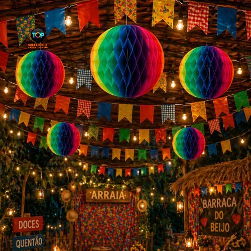 Detalhes do Pompom Balão Bola de Papel Colmeia Colorida Decoração Festa Junina 20cm