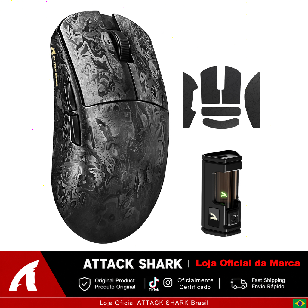 ATTACK SHARK R11 Ultra Mouse Gamer Sem Fio 8K 42,000DPI PAW3950MAX Tri-Mode Fibra Carbono 49g