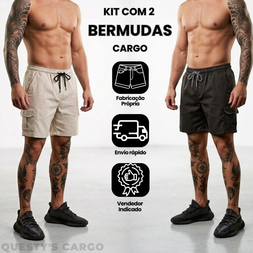 Kit 2 un Bermuda Shorts Cargo Masculina Sarja Elastano Premium Bolsos Roupa Masculino