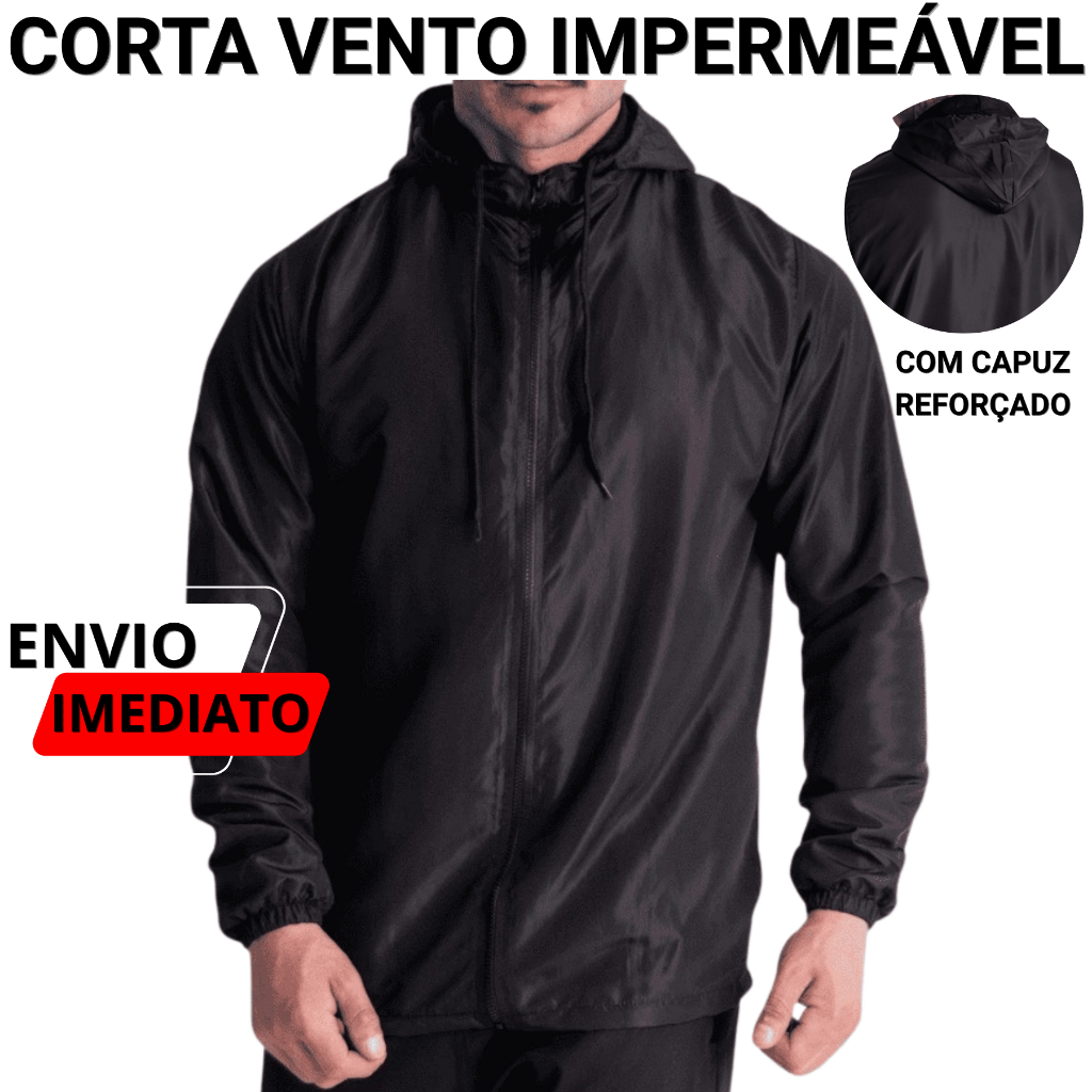 Jaqueta Corta Vento Masculina Impermeável A prova de Chuva Casual com Capuz e Bolsos