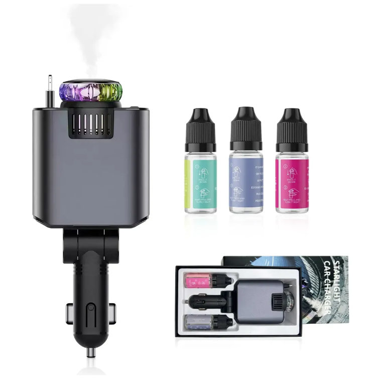 Adaptador Veicular Carregador 5 Em 1 Com Aromatizador Preto