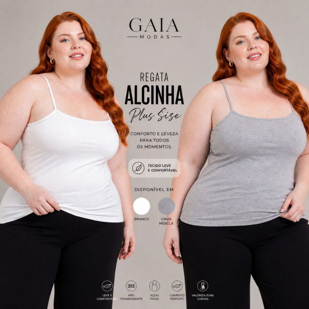 Regata Feminina Alcinha Viscose Premium com Elastano P ao G5 Blusa Básica Confortável