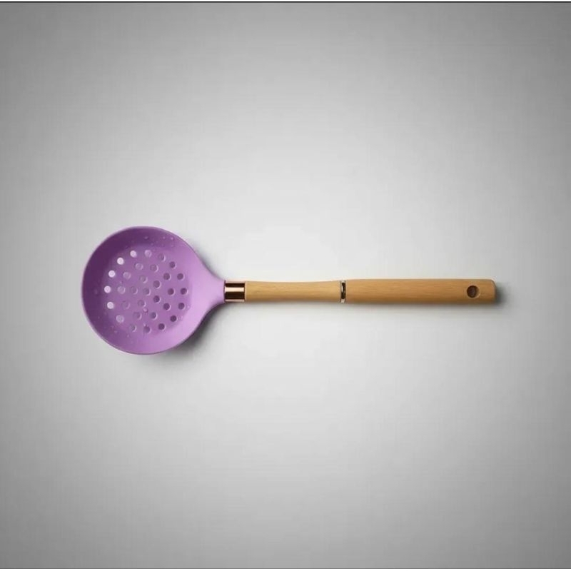 Escumadeira de Silicone com Cabo de Madeira Utensílio Cozinha Antiaderente Resistente Alta Qualidade