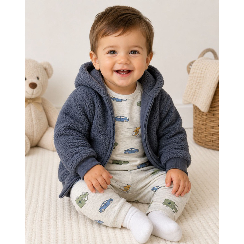 Conjunto Carters Child of Mine Sherpa Menino Cinza