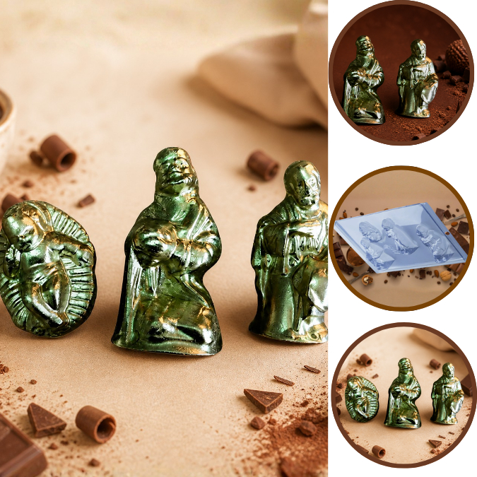 1~10 Forma Simples PRESÉPIO NATAL em Acetato PORTO Para Bombom e Confeitaria. P607 - N8 (CHOCO)