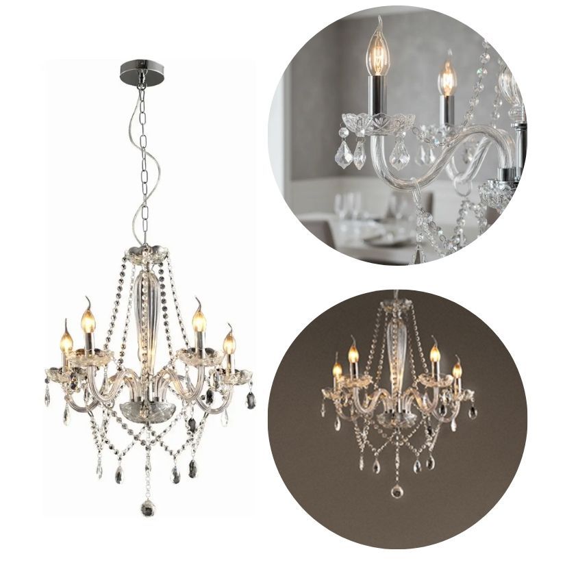Lustre Cristal Candelabro 5 braços Colonial Baronesa Pendente Luxo + Lâmpadas
