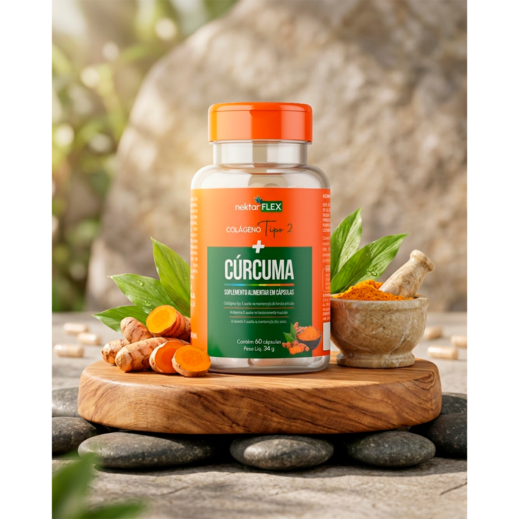 Cúrcuma 100% Pura Com Colágeno Tipo 2 Para Dor Articular 2 Potes 120 Cápsulas Nektar Flex