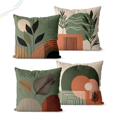 Kit 4 Capas de Almofada Decorativas Sala Quarto Escritório 45 Cm x 45 Cm Estampas Variadas