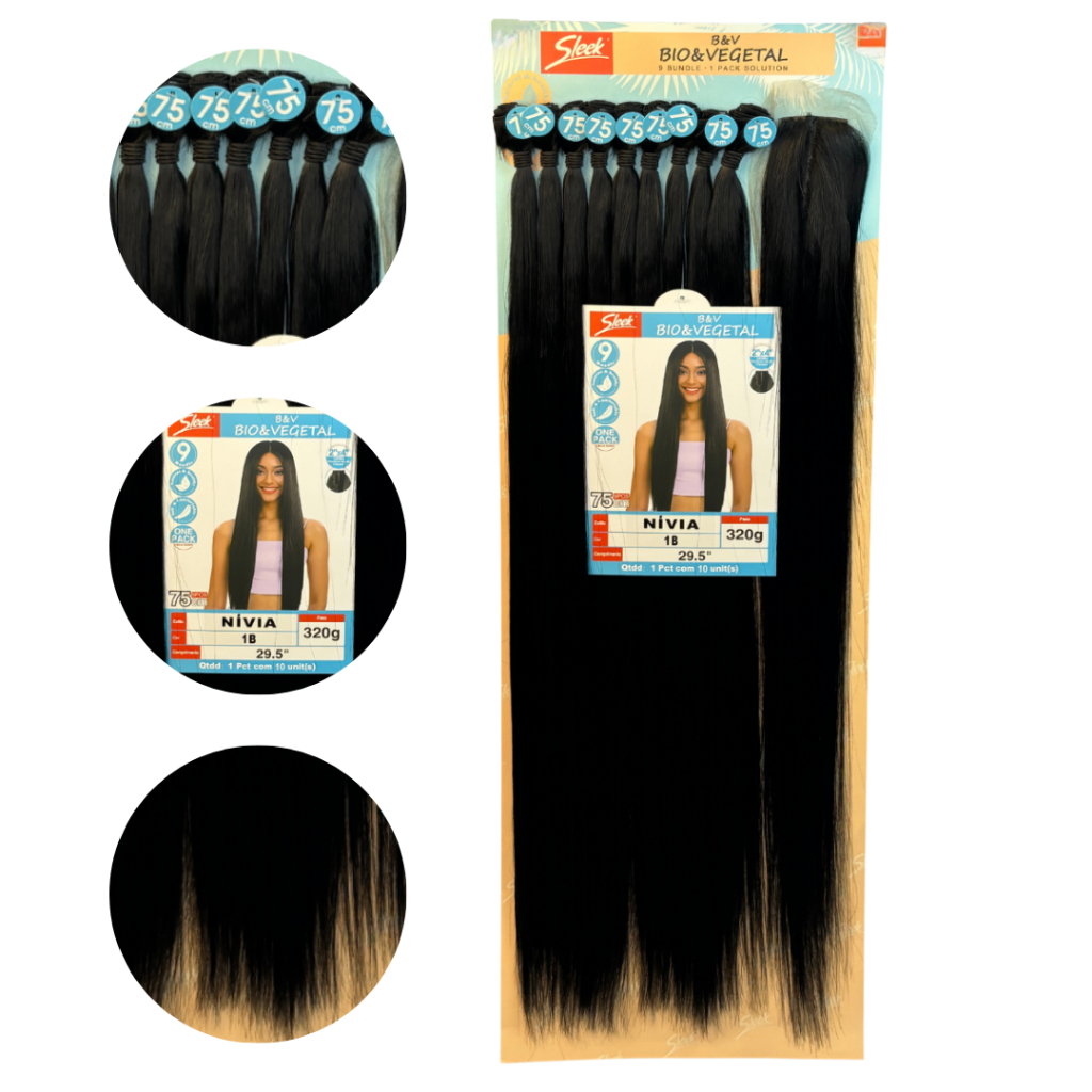 Cabelo Liso Bio Vegetal Sleek Nivia Pacotão Com Volume 320g + Closure Human Hair