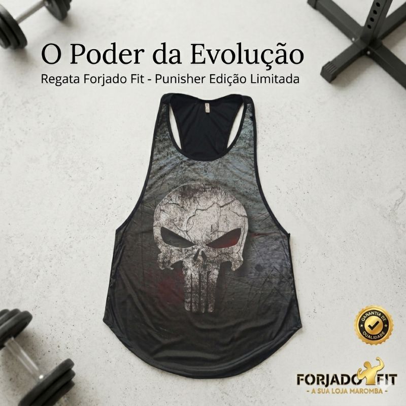 Regata de Treino Super Cavada Caveira Justiceiro Masculina Academia Musculação Fitness Long line Esporte