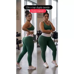 Conjunto Feminino Plus Size Calça Legging e Top Duplo Academia Costura Reforçada 46 a 52