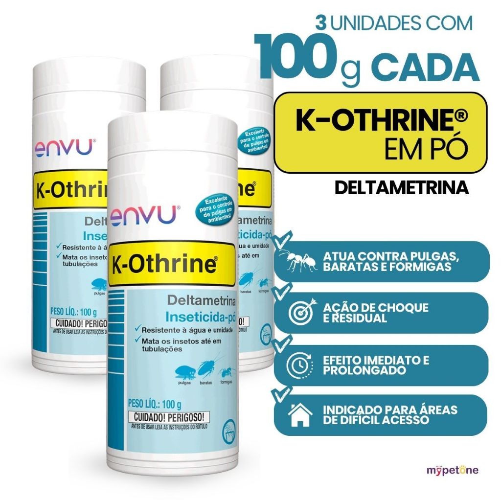 Kit 3 K-Othrine em Pó para Barata, Formiga e Pulga 100g Envu