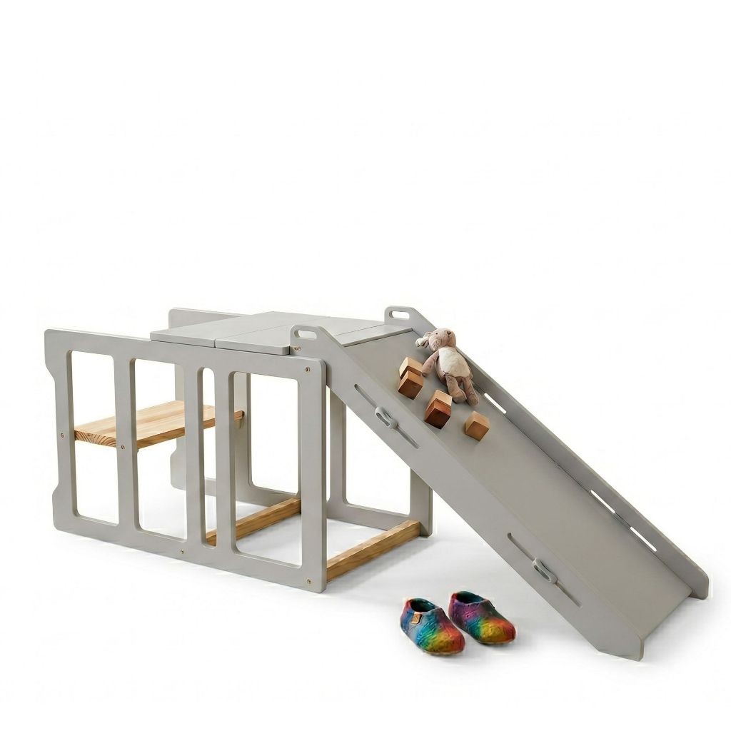 Torre Aprendizagem Escorregador 4em1 Montessori Brinquedo Cinza