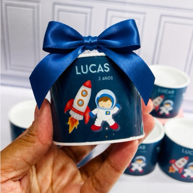 Kit Tubolata Personalizada 5x6cm com Laço – Lembrancinha Festa Infantil, Aniversário e Batizado Astronauta, Galáxia