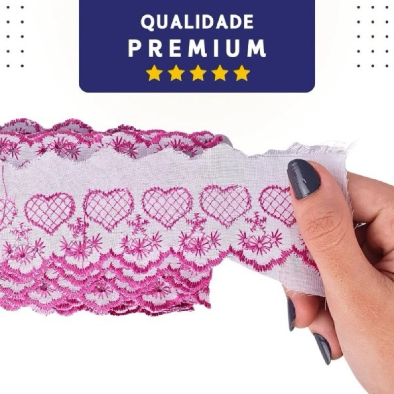 Bordado Inglês 5cm Coração Peça com 13,7 metros - Lese Bico Tira Bordada