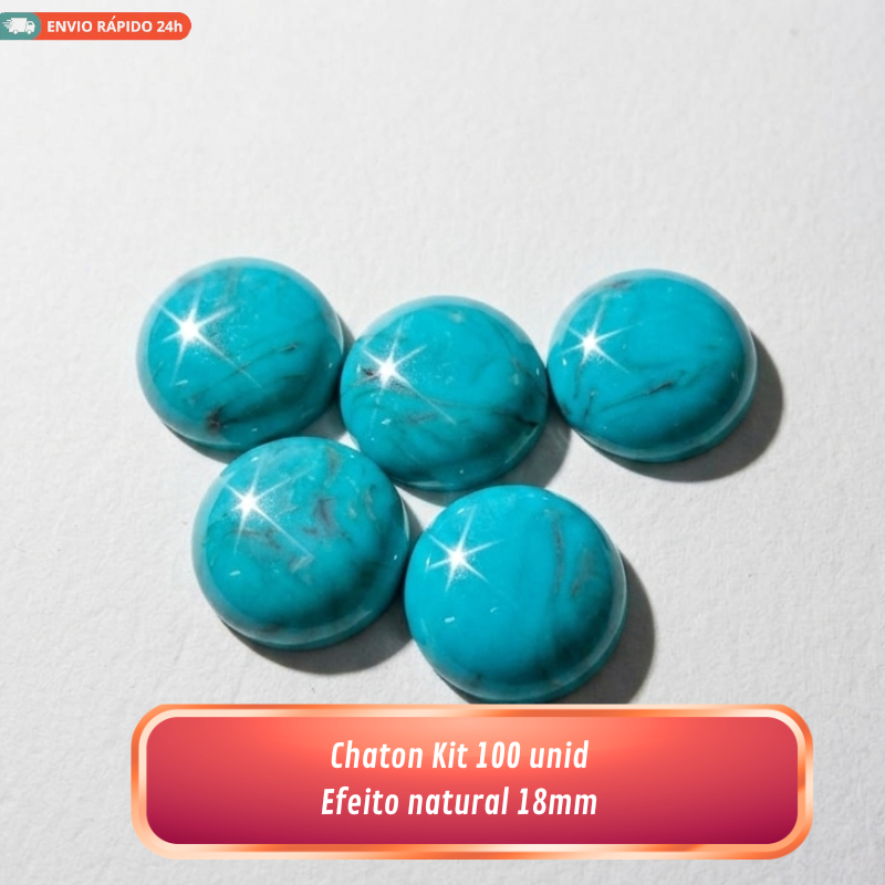 Chaton Pedraria Colagem Turquesa Efeito Natural 18mm kit 100 unid