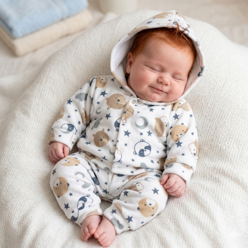 Conjunto de Inverno Para Bebê Soft com Capuz e Calça Quentinho e Confortável Menino Menina 02 Peças
