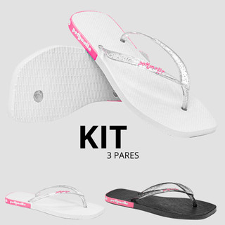 Kit Chinelo Feminino Casual Traserinha Branco Preto