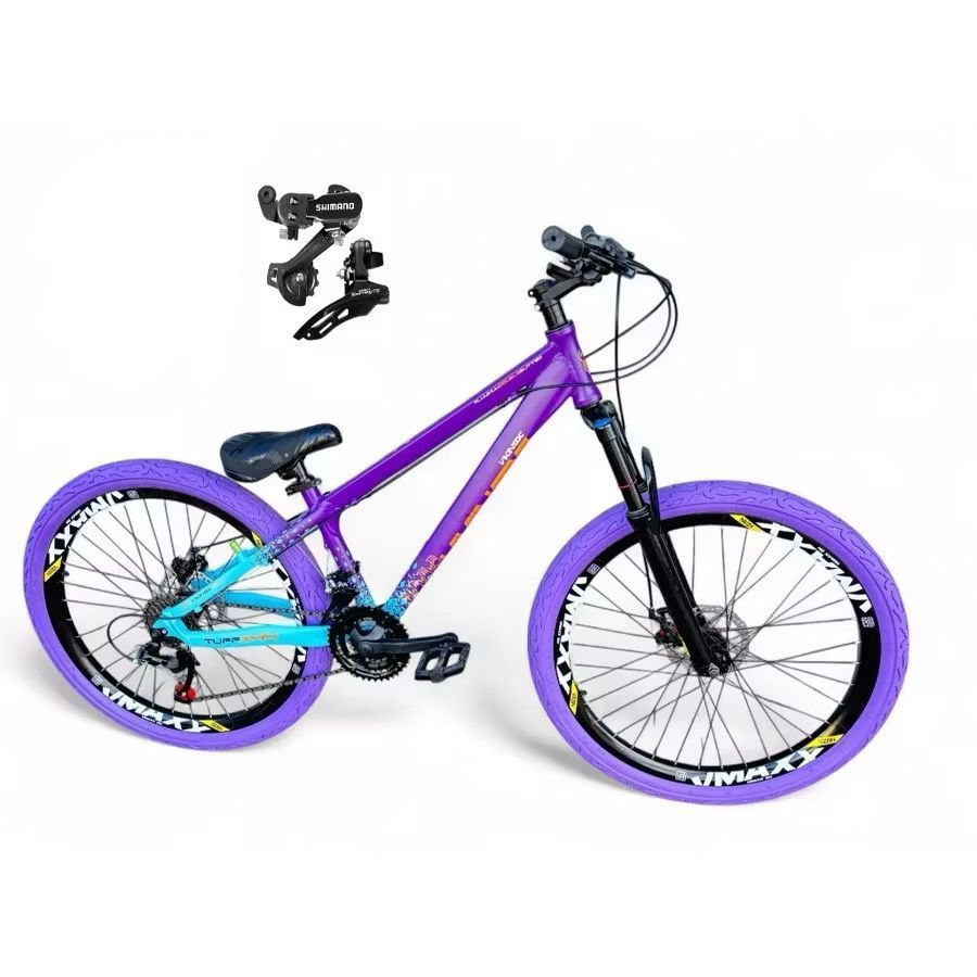 Bicicleta VikingX Tuff44 Aro26 21V Câmbios Shimano Pneu Flame Roxo - Azul Roxo