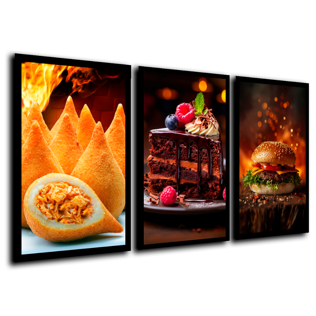 Quadros Decorativos Padaria Coxinha Bolo Hamburguer