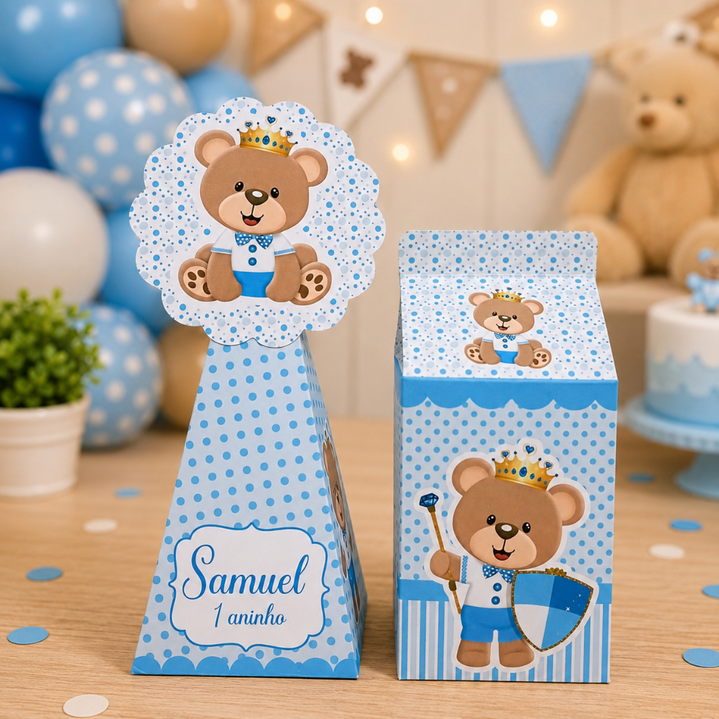 Kit Personalizado Ursinho Príncipe Azul | Lembrancinhas Festa Infantil | Caixinhas | Aniversário