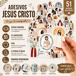 Kit 51 Peças Adesivos Jesus Cristo A Prova D'agua PVC