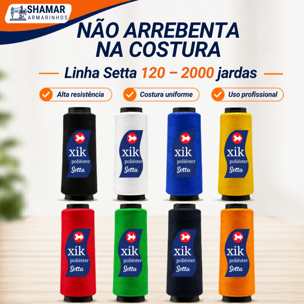 Linha Setta 120 2000 Jardas para Máquina Reta Industrial – Linha de Poliester Resistente para Costura Profissional