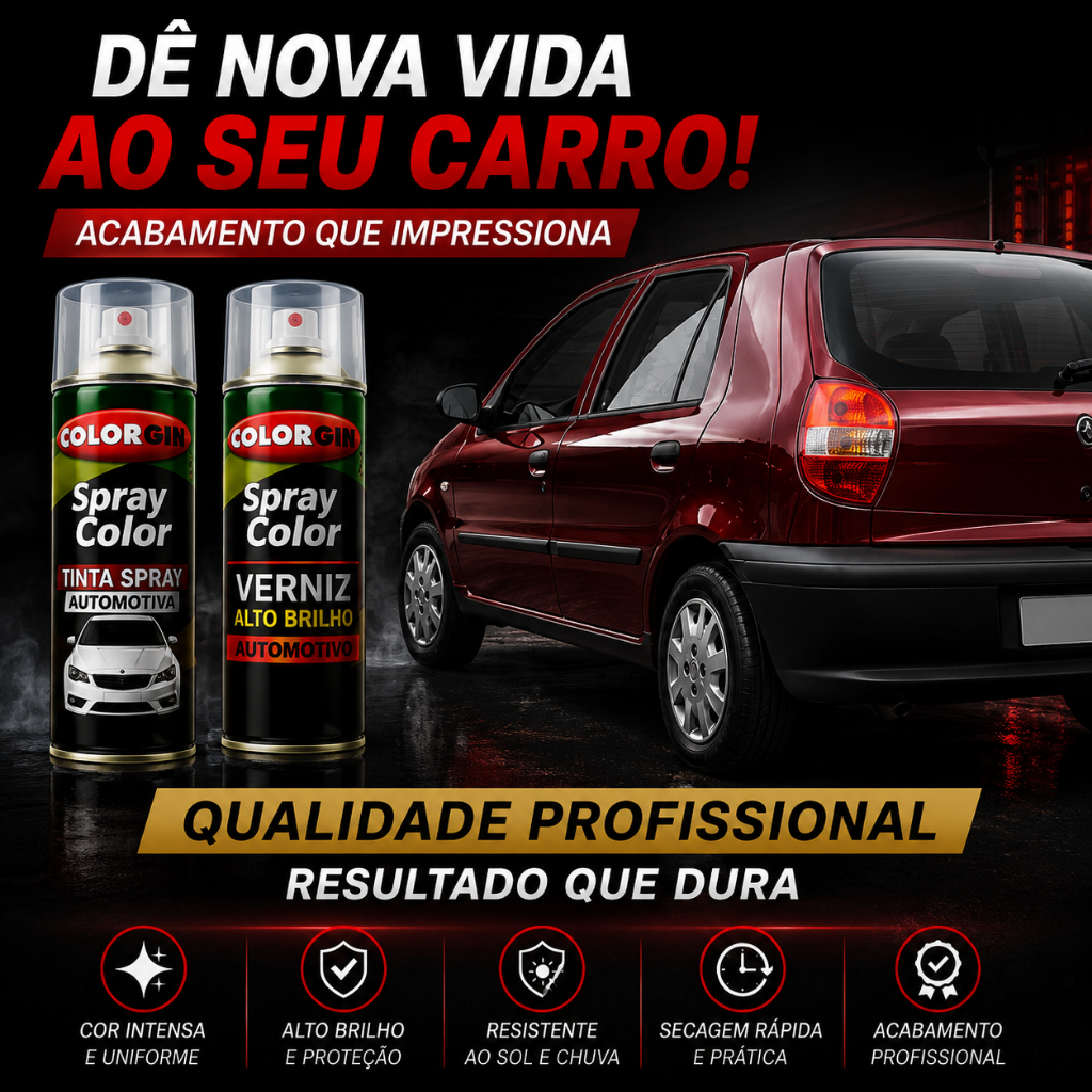 Tinta Spray Automotiva Vermelho Firenze + Spray Verniz Alto Brilho Premium