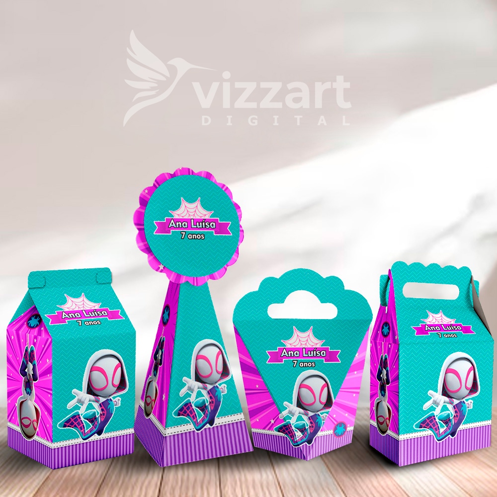 Kit Caixinhas Personalizadas Mulher Aranha - Festa Personalizados - Lembrancinhas para Festa