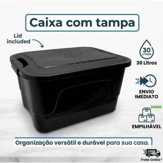Kit com 2 Caixas Organizadora Plástica Grande 30l Com Trava Multiuso Com Tampa Empilhável Para Brinquedos Sapatos Quarto