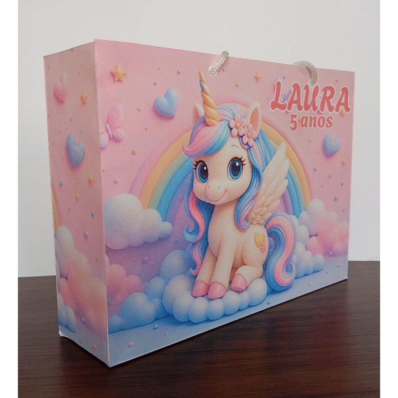 kit Sacolinha Personalizada Unicórnio | Lembrancinha Aniversário Infantil | Kit 10,20,30 unidades