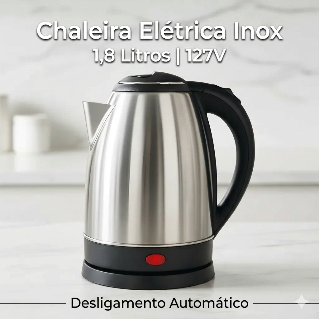 Chaleira Elétrica Inox 1,8 Litros 127v Desligamento Automático, Ferve Água Rápido