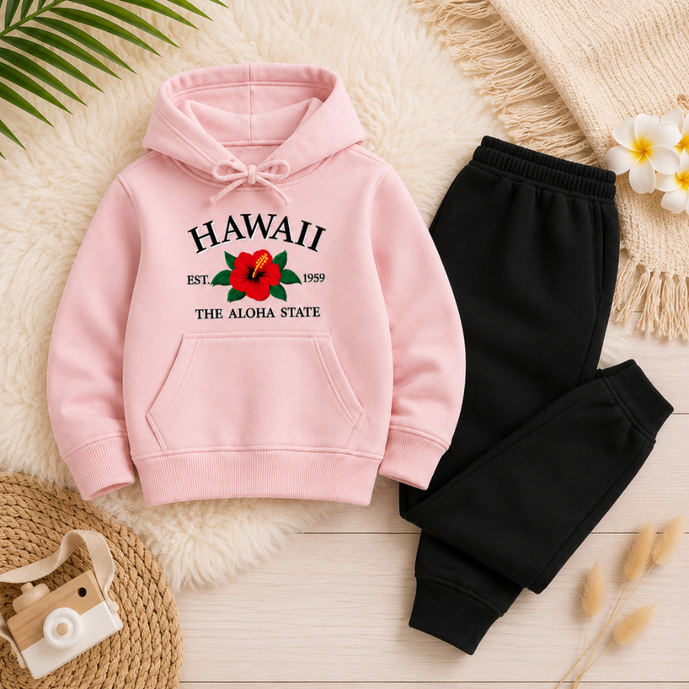 Conjunto Infantil Moletom Canguru Hawaii Aloha Roupa de Frio Quentinha Estilosa Unissex Algodão