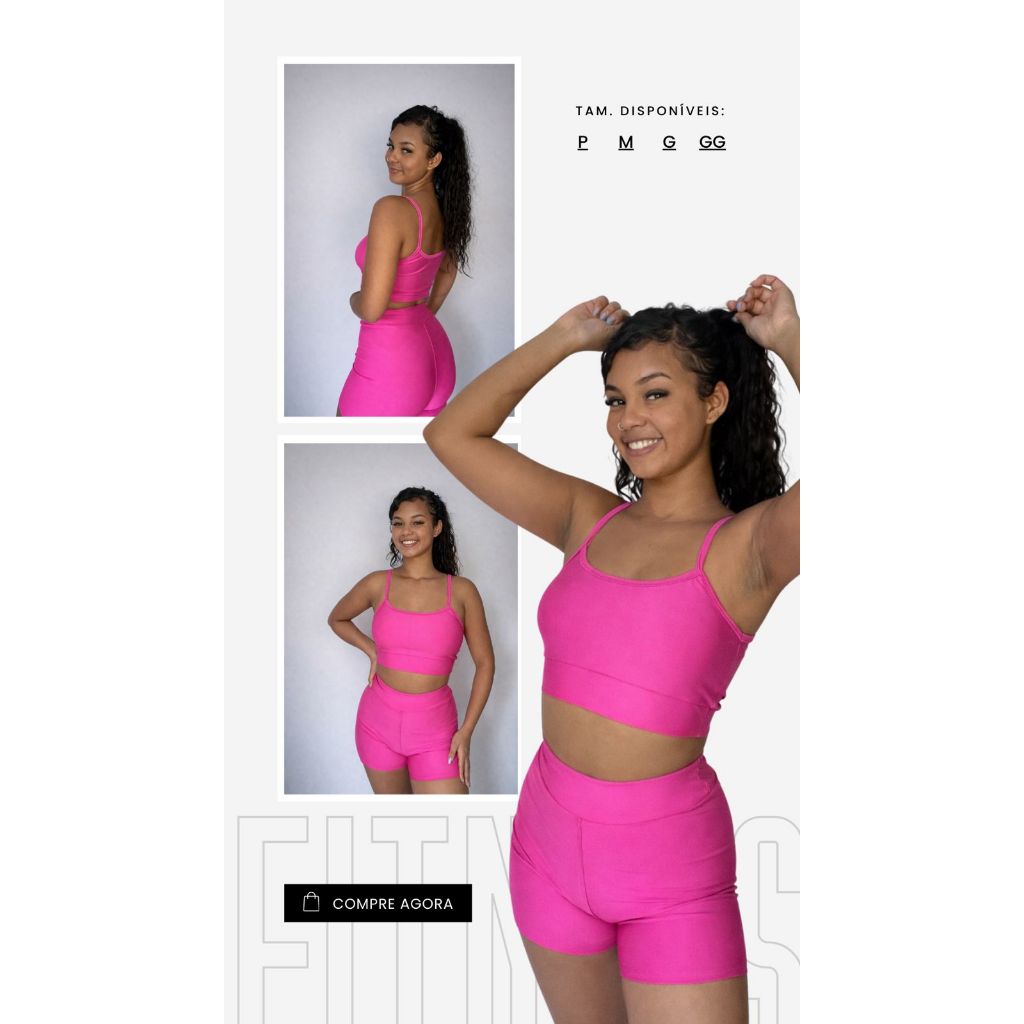 Conjunto Fitness Feminino Poliamida Premium Cintura Alta Short e Top Academia Alta Compressão Sem Transparência Moda Fit