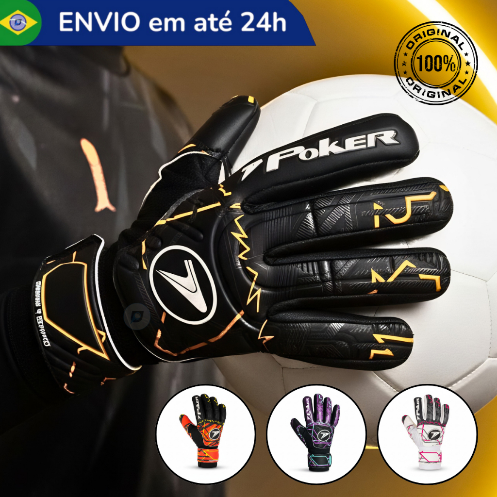 Luva Goleiro Poker Champion 9 Semi Profissional Campo Society Resistente Masculino Feminino Original