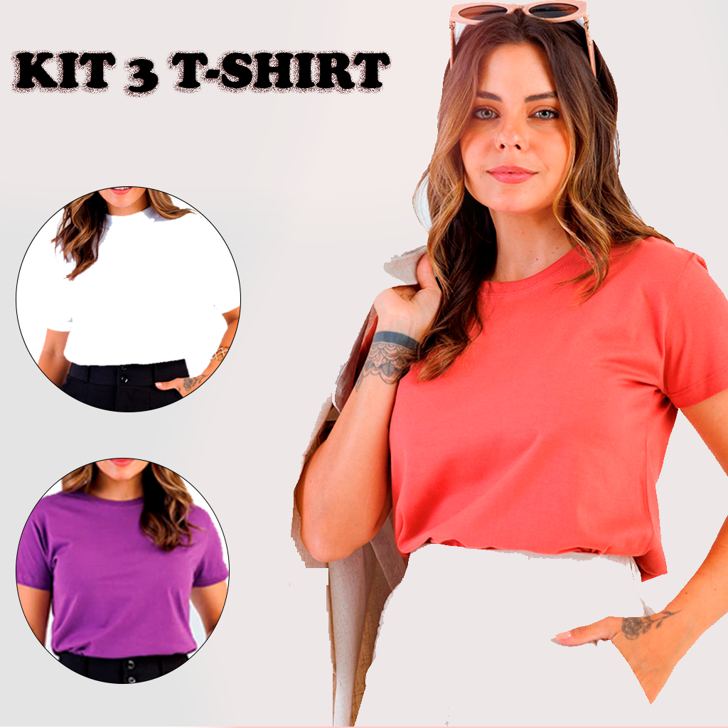 COM KIT 3 CAMISETA FEMININA VANEG T SHIRT ALGODÃO MAIS VENDIDA 01