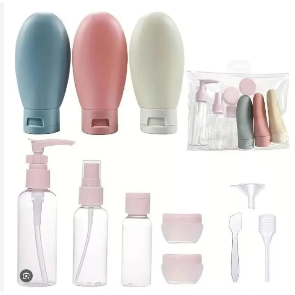 Kit 11 Frascos Para Viagem Com Estojo Conjunto Multifuncional Para Cosméticos Cremes Shampoo Sabonete — imagem 2 de 2