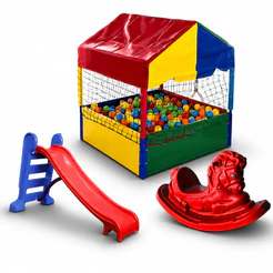 Piscina de Bolinhas Quadrada Nacional Premium + Escorregador Médio + Gangorra 1 Lugar