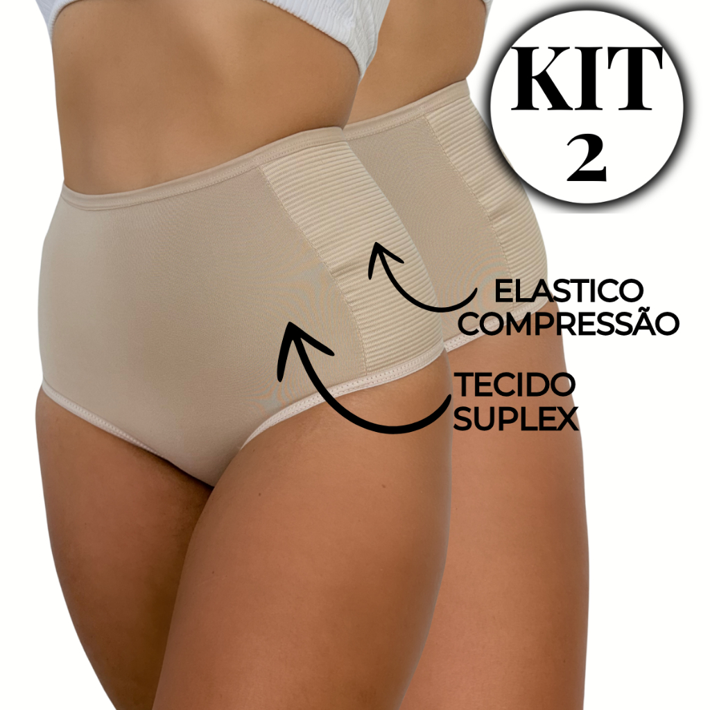 KIT 2 Calcinha Modeladora Alta Compressão Cós Alto Suplex